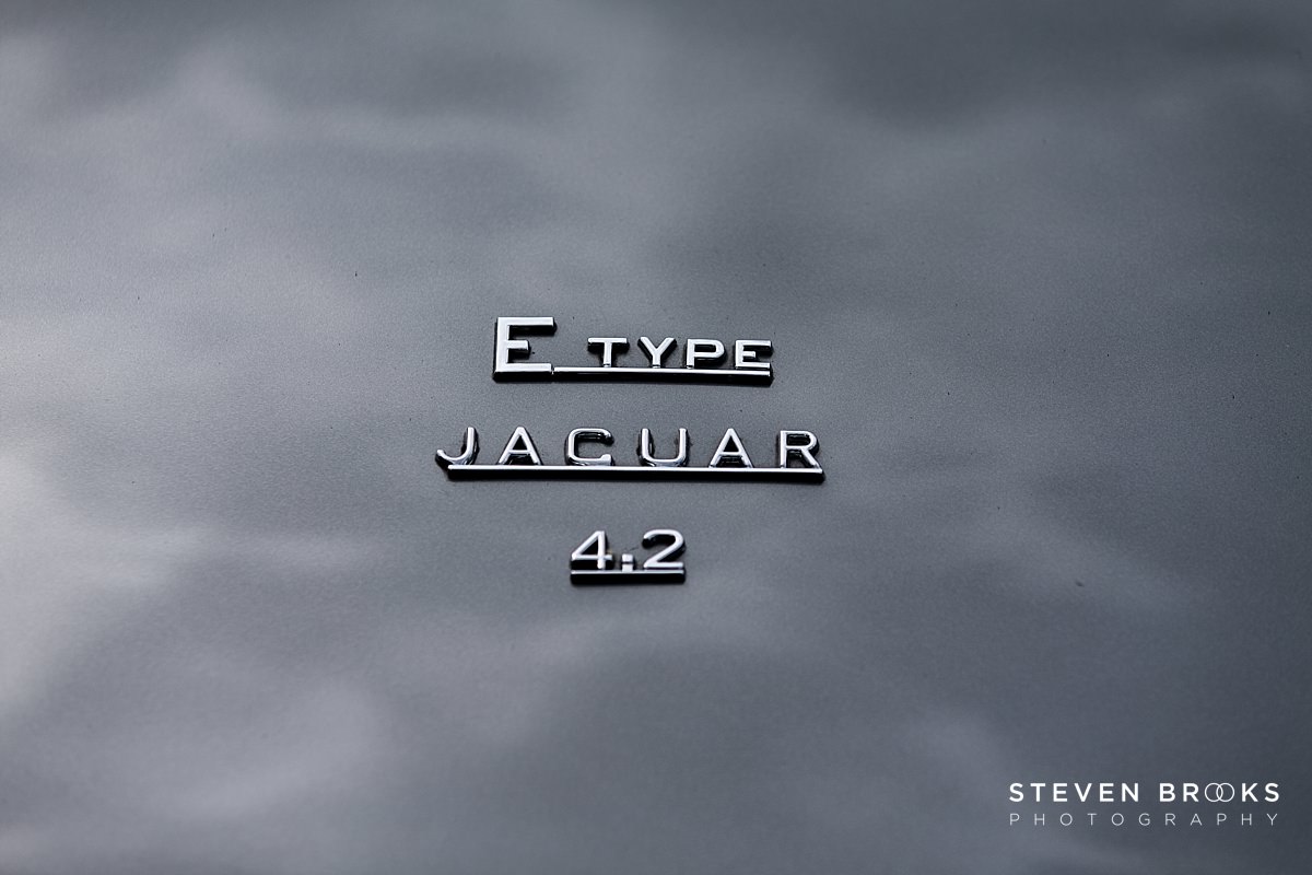 Britain Does Vintage Stody Lodge Norfolk photographer steven brooks photographs a close up of a e-type jaguar badge at Britain Does Vintage at Stody Lodge