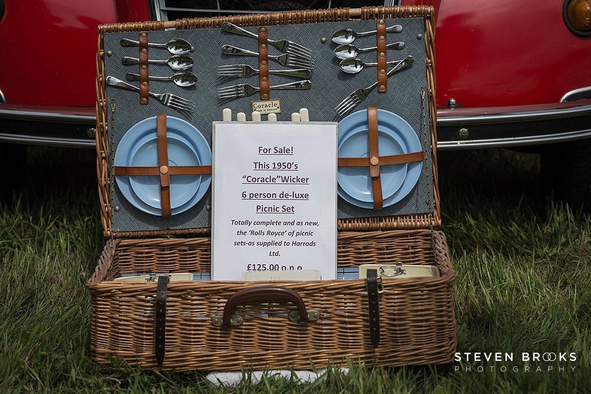 Britain Does Vintage Stody Lodge Norfolk photographer steven brooks photographs a vintage picnic hamper at Britain Does Vintage in Norfolk